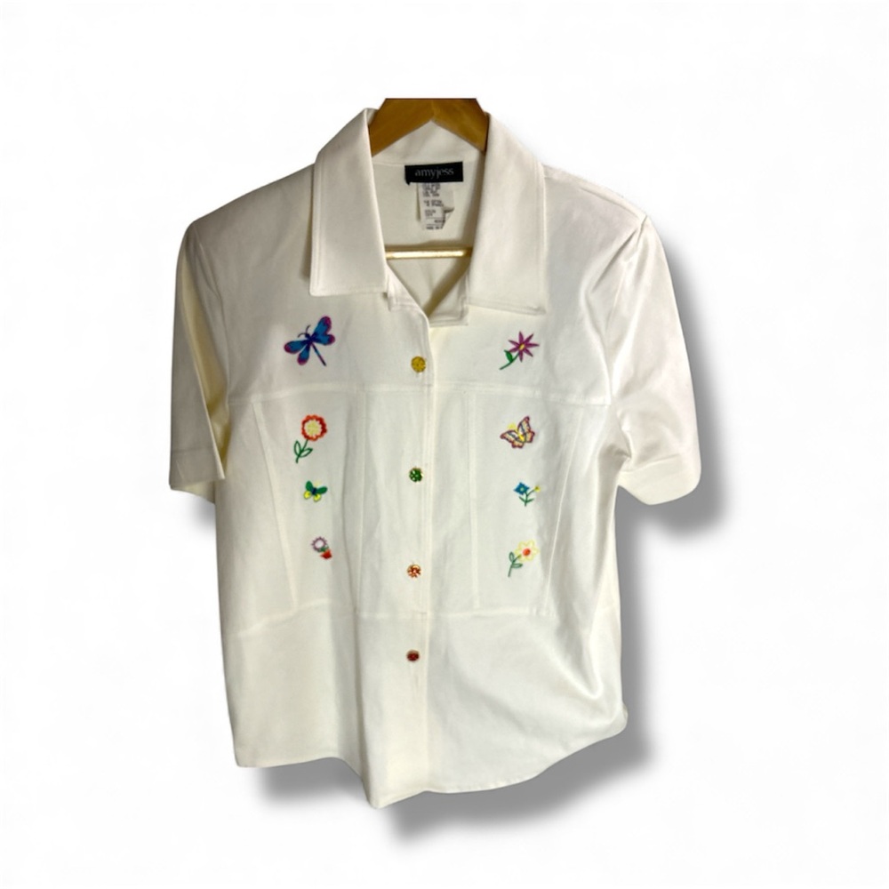 Embroidered White Blouse with Colorful Accents